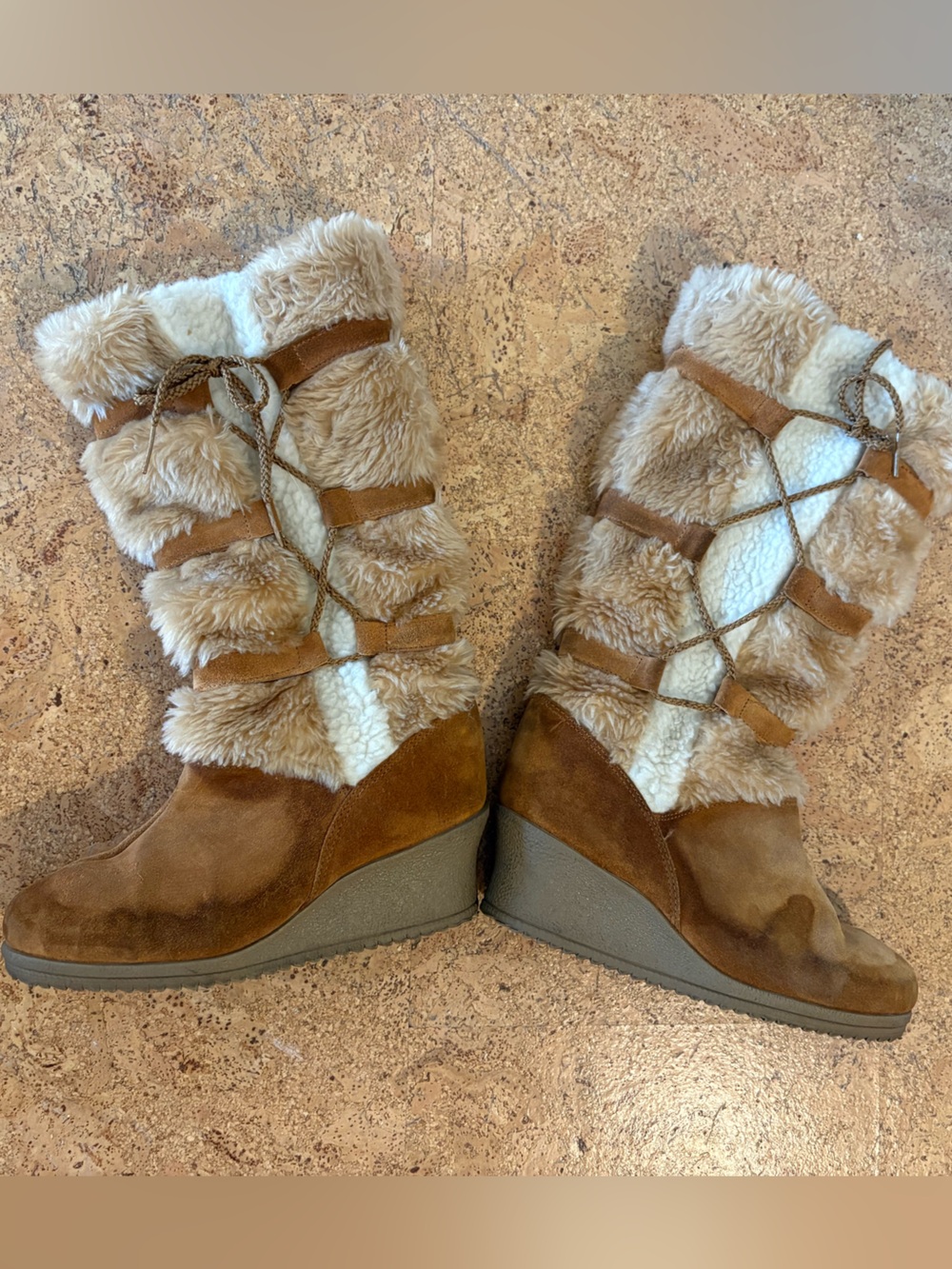 Super Cozy Vintage Faux-Fur Shearling Snowland Winter Ankle Boots - Chestnut 9
